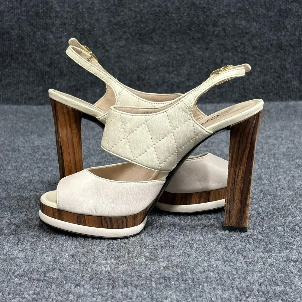 Chanel Platform Sandals Womens 36 White Matelasse Quilted Slingback Heel Italy